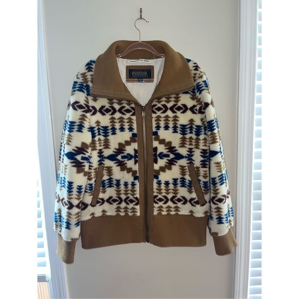 Cozy Aztec-Print Zip Jacket - Beige & Blue - Picture 2 of 6
